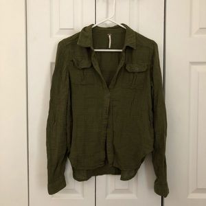 Free People Army Green Button Up Shirt XS